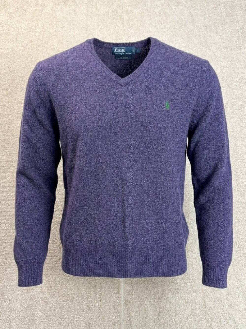 Polo Ralph Lauren Purple 100% Lambswool V-Neck Sweater - Size L